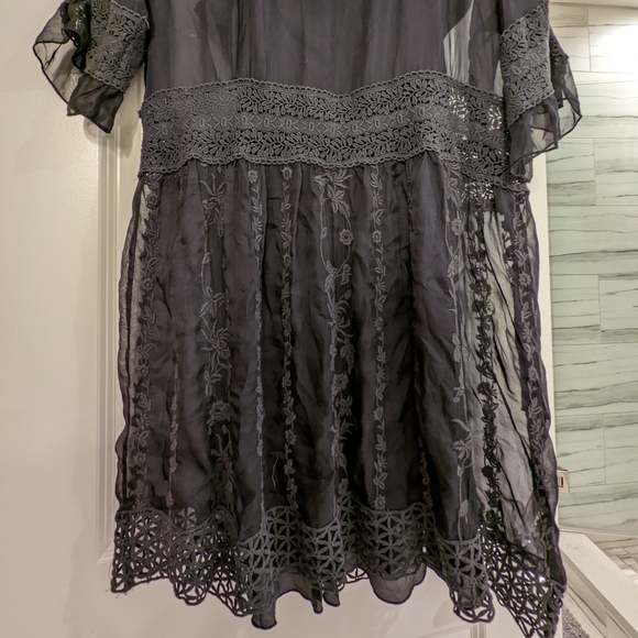 Johnny Was 4 Love and Liberty Sheer Embroidery Dress. XL. Washed Black. - Picture 2 of 4